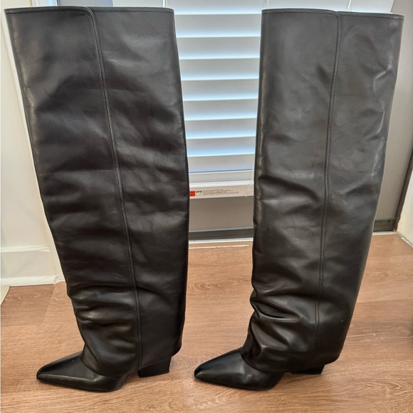 Paris Texas Jane Folded Leather Over the Knee Boots 90mm - Black - Picture 11 of 15